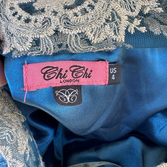 Chi Chi London Reign or Shine Lace Dress Teal Blue 4 Party Cocktail‎ Prom Glam - Picture 5 of 14